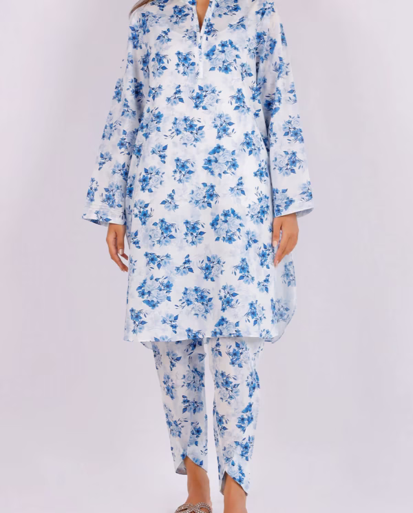 SAYA Printed Lawn Stitched 2 Piece (Shirt/Trouser) Blue | Annisafashion