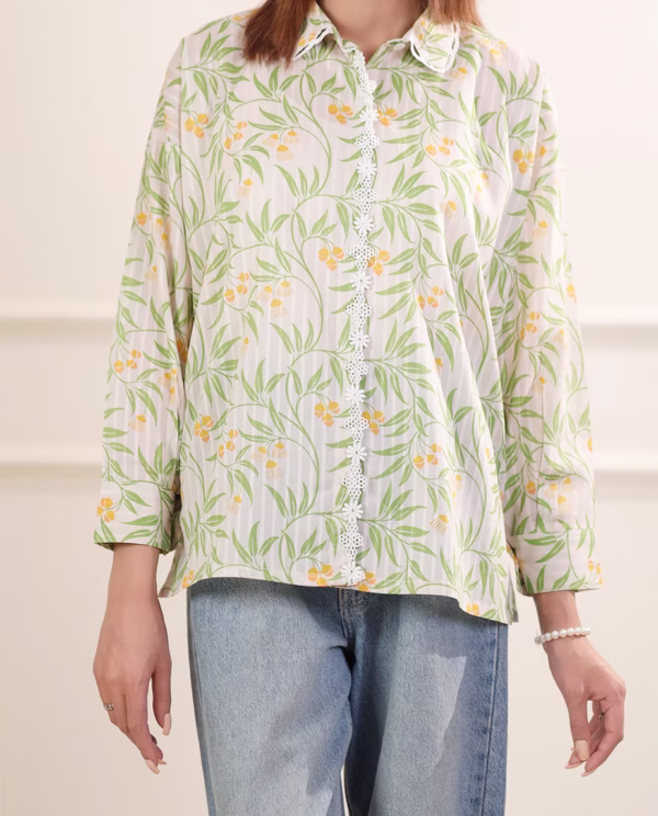 SAYA Printed Cotton Stitched 1 PC | Shirt | Green | Annisafashion