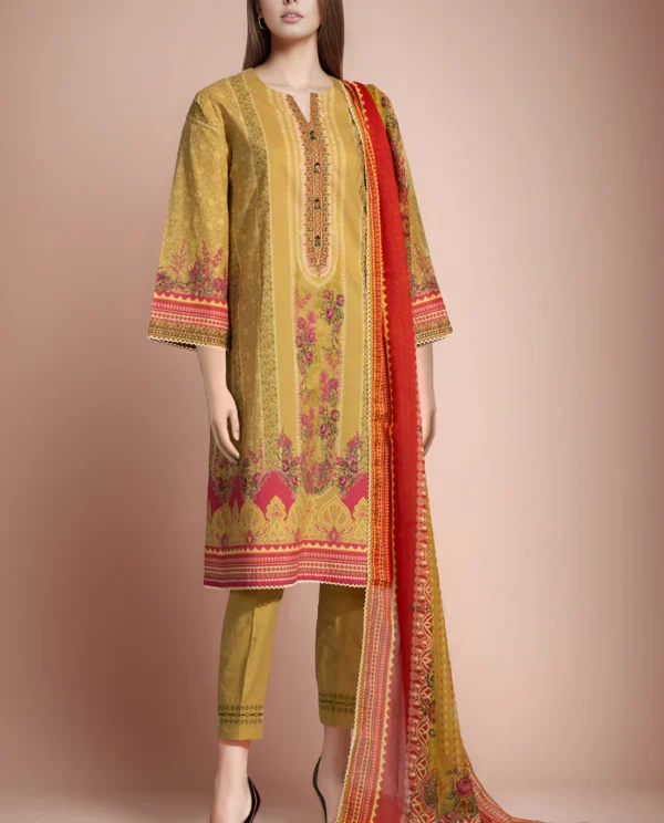 Saya Green Lawn Suit for Women | 3-Pc Unstitched Suit