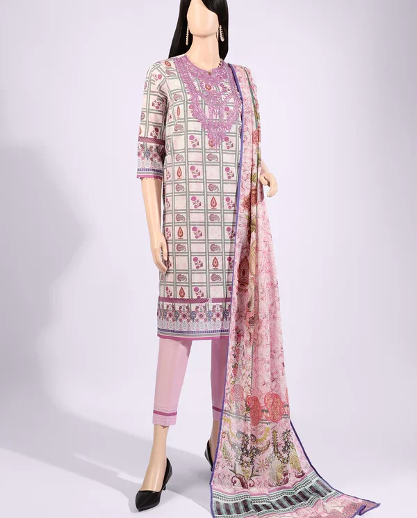 Saya Pink Embroidered Cotton Suit for Women | 3-Pc Unstitched Suit