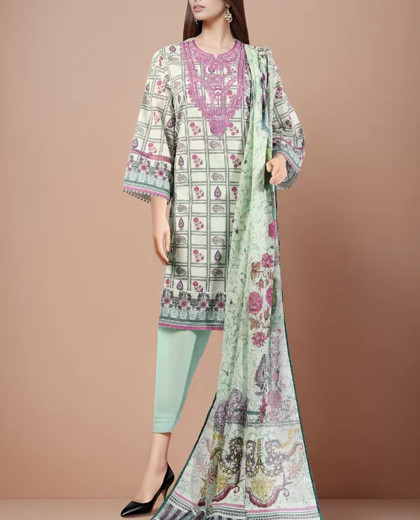 Saya Lime Green Embroidered | Cotton Suit for Women | 3-Pc Unstitched Suit