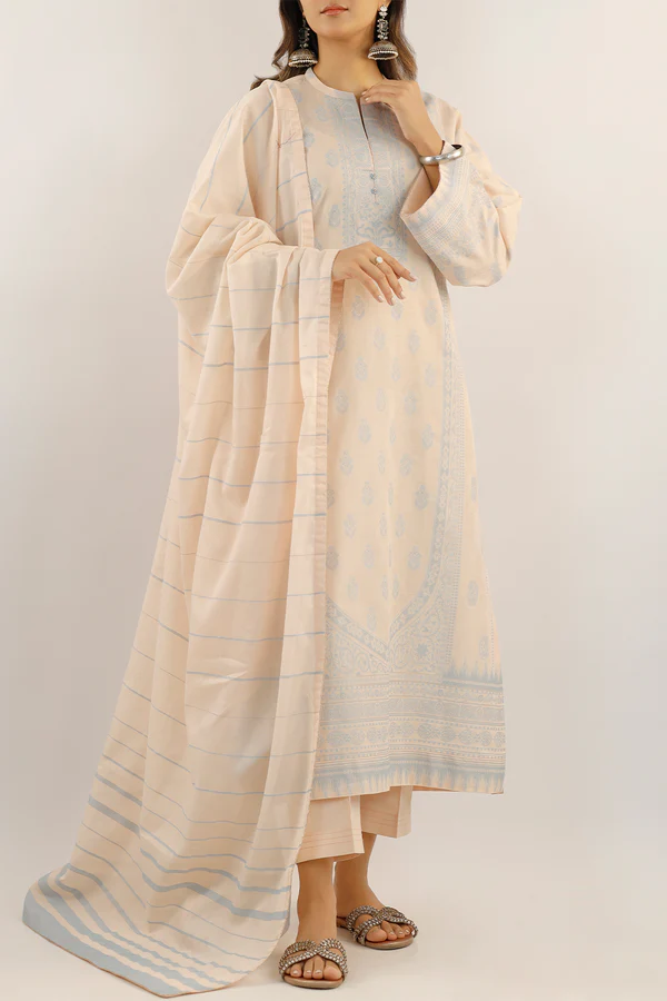 Saya Peach | Jacquard Cotton Suit for Women | 3-Pc Unstitched Suit