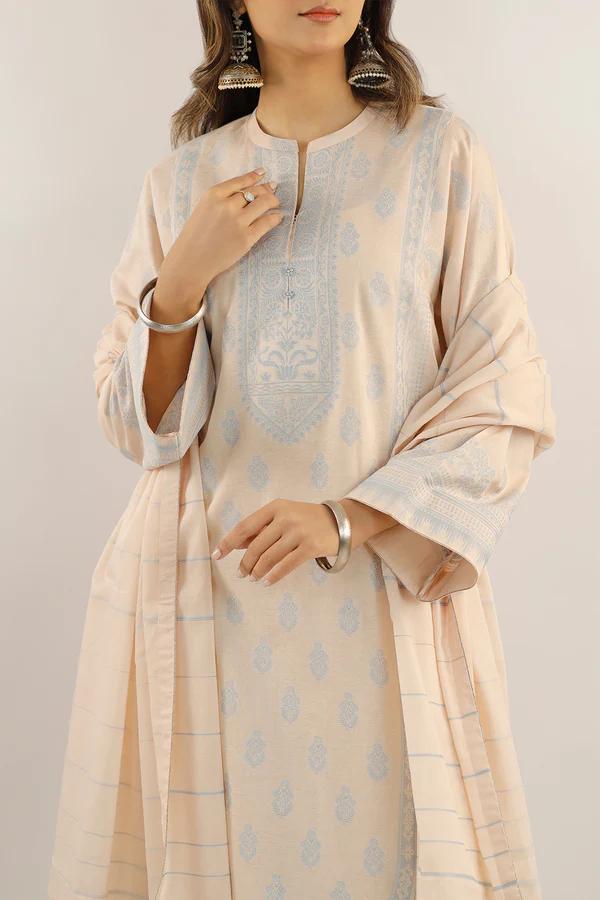 Saya Peach | Jacquard Cotton Suit for Women | 3-Pc Unstitched Suit - Image 5