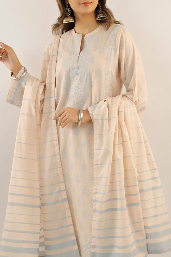 Saya Peach | Jacquard Cotton Suit for Women | 3-Pc Unstitched Suit - Image 4