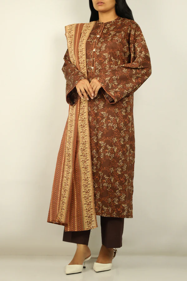 Saya Light Brown Lawn Suit for Women | 3-Pc Unstitched Suit