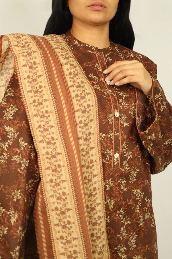 Saya Light Brown Lawn Suit for Women | 3-Pc Unstitched Suit - Image 2