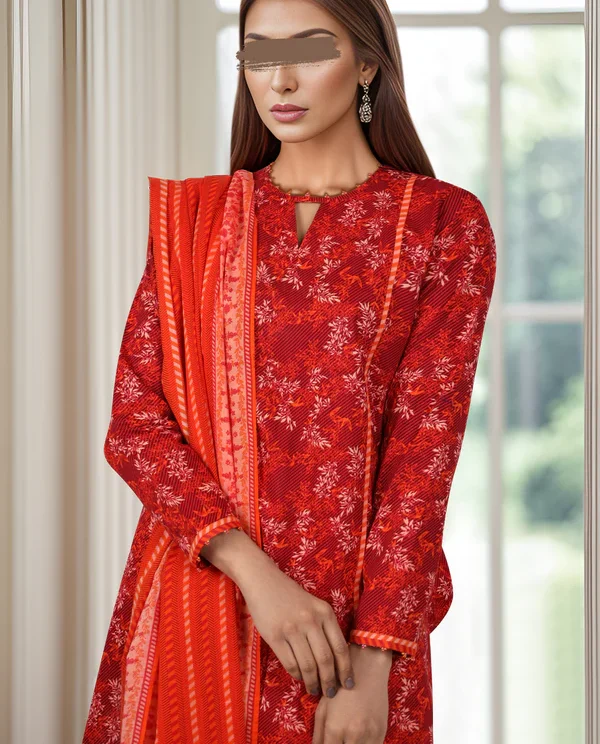 Saya Red Lawn Suit for Women | 3-Pc Unstitched Suit