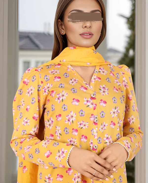 Saya Mustard Yellow Lawn Suit for Women | 3-Pc Unstitched Suit