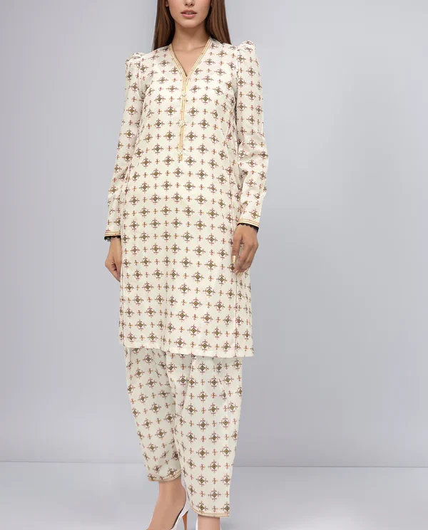 Saya Frost White | Unstitched Lawn Suit for Women | 2-Pc Suit