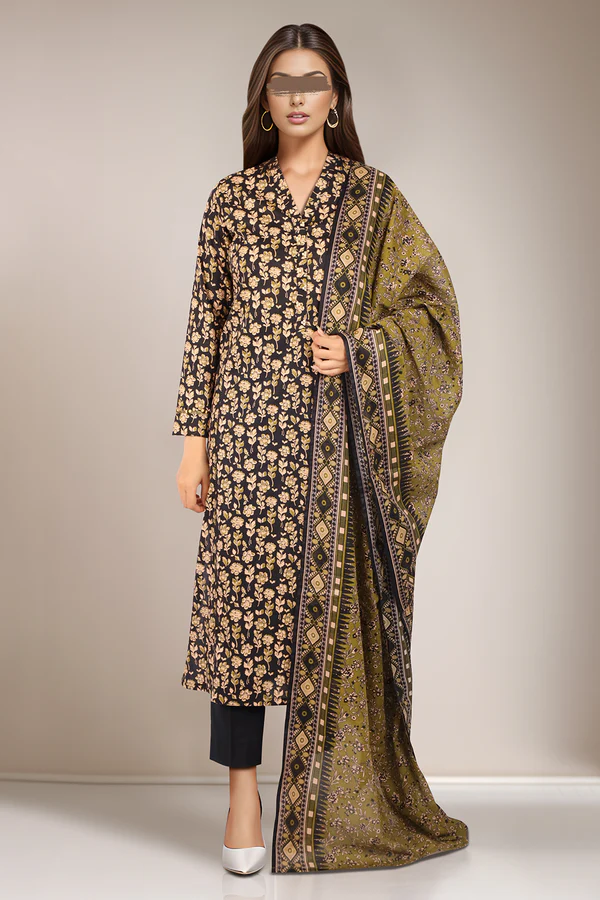 Saya Mehndi Lawn Suit for Women | 3-Pc Unstitched Suit - Image 3