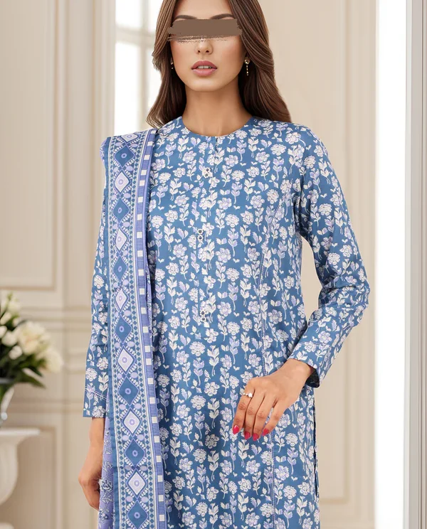 Saya Floral Blue Lawn Suit for Women | 3-Pc Unstitched Suit