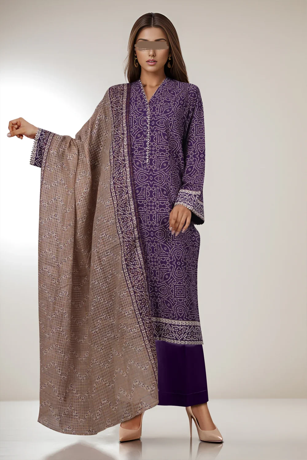 Saya Purple Lawn Suit for Women | 3-Pc Unstitched Suit - Image 4