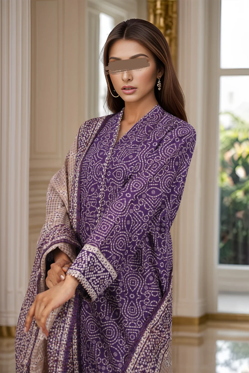 Saya Purple Lawn Suit for Women | 3-Pc Unstitched Suit - Image 3