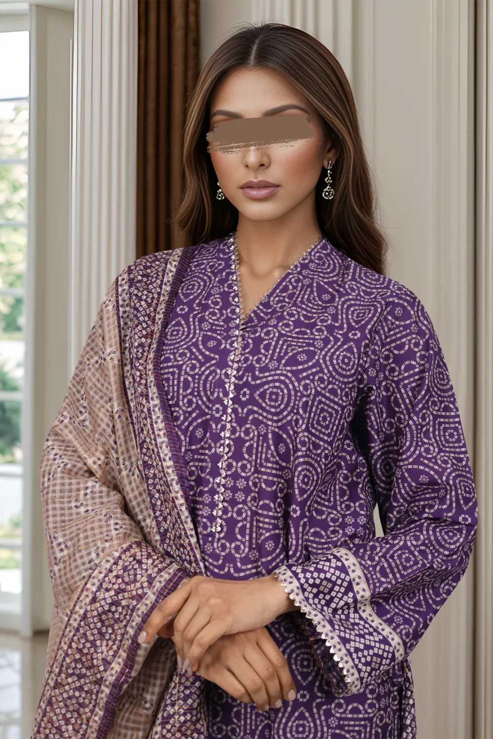 Saya Purple Lawn Suit for Women | 3-Pc Unstitched Suit - Image 2