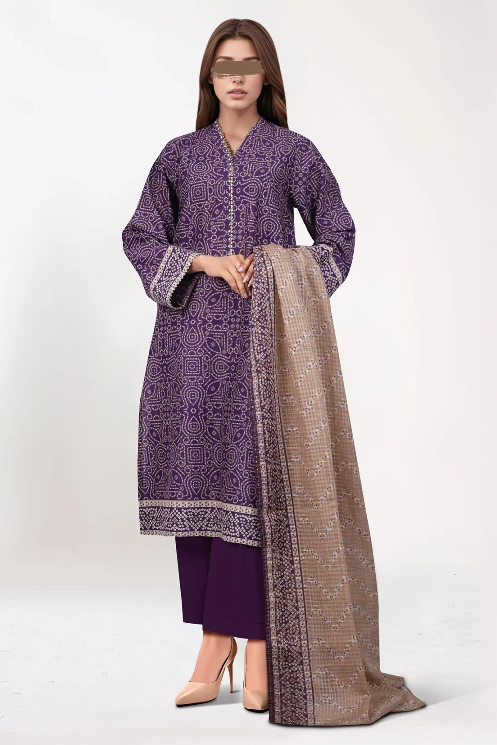 Saya Purple Lawn Suit for Women | 3-Pc Unstitched Suit