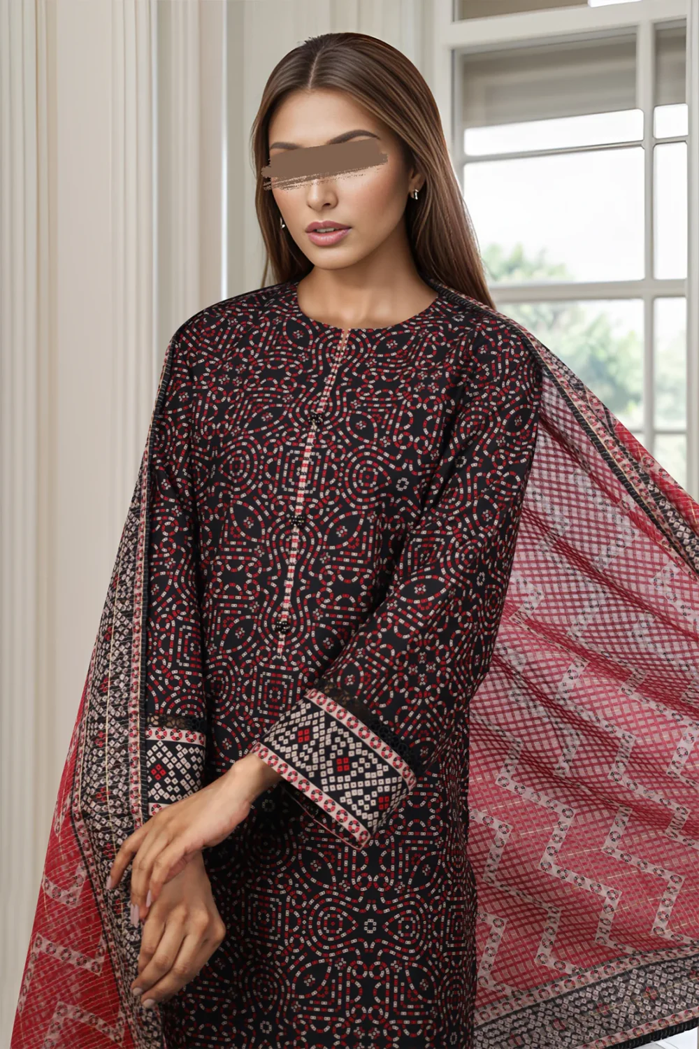 Saya Black Lawn Suit for Women | 3-Pc Unstitched Suit - Image 2