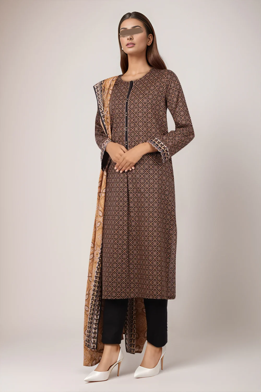 Saya Charcoal Black Lawn Suit for Women | 3-Pc Unstitched Suit - Image 2