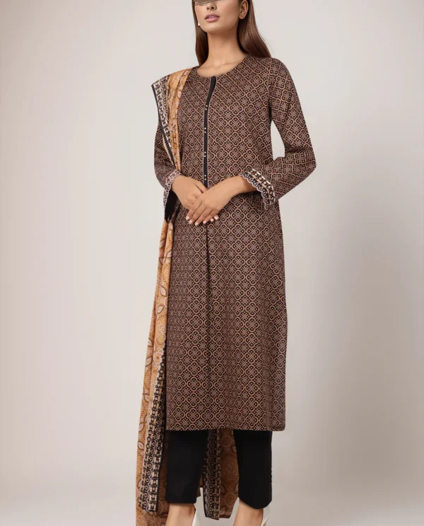 Black Lawn Stitched Printed Suit | Stylish 3-Piece PRET | Annisafashion
