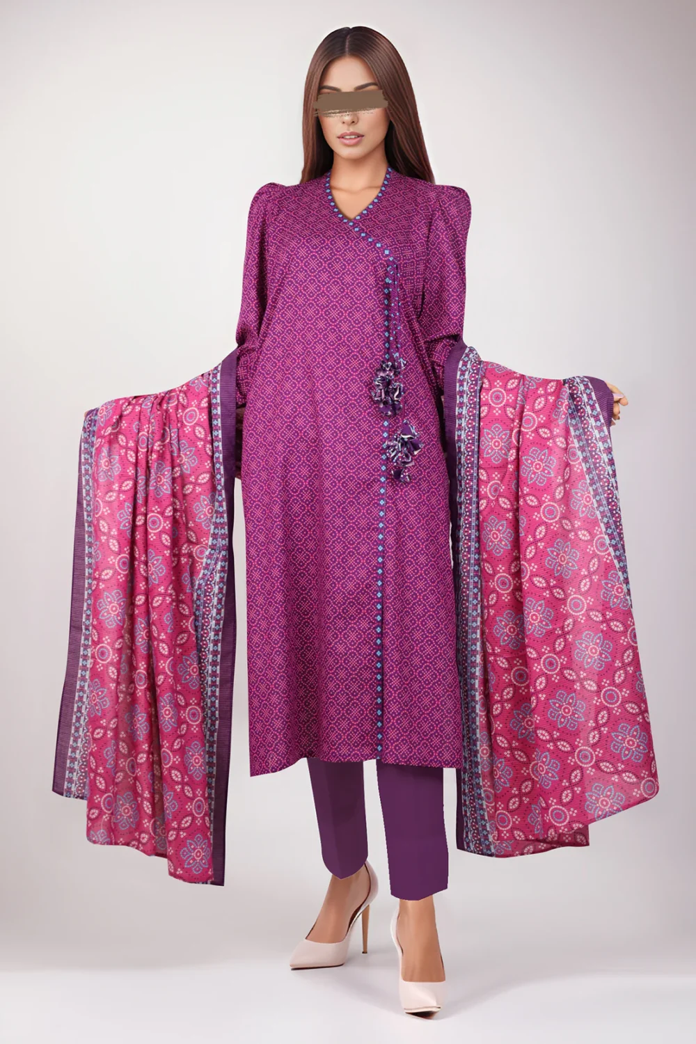 Saya Royal Purple Lawn Suit for Women | 3-Pc Unstitched Suit - Image 2