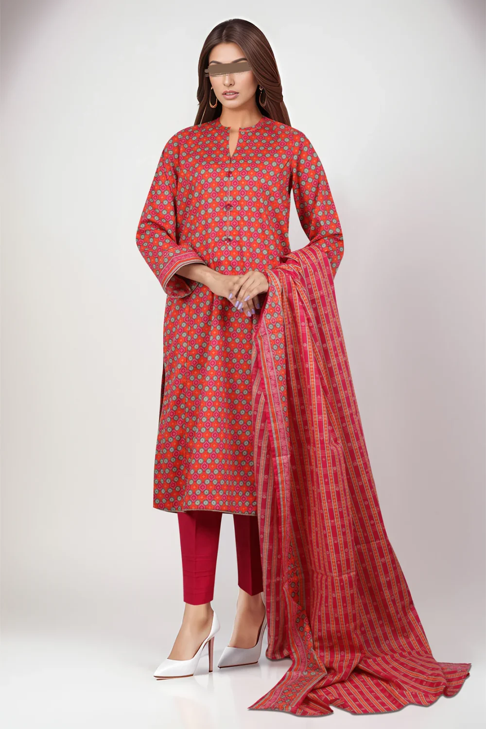 Unstitched - 3PC-Lawn Suit - Rose Pink | Saya | Annisafashion - Image 2
