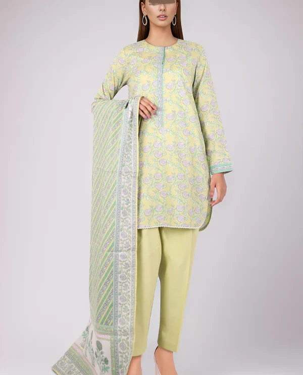 Saya Pistachio Green Lawn Suit for Women | 3-Pc Unstitched Suit