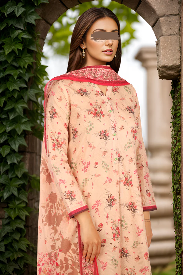Saya Apricot lawn Suit for Women | 3-Pc Unstitched Suit - Image 2