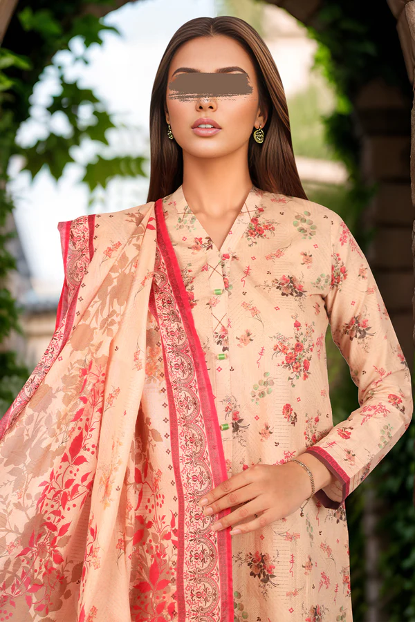 Saya Apricot lawn Suit for Women | 3-Pc Unstitched Suit - Image 3