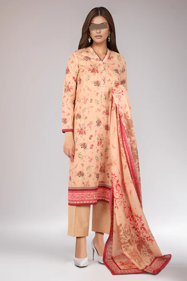 Saya Apricot lawn Suit for Women | 3-Pc Unstitched Suit - Image 4