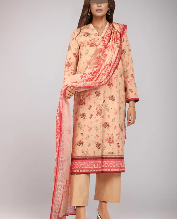 Saya Apricot lawn Suit for Women | 3-Pc Unstitched Suit
