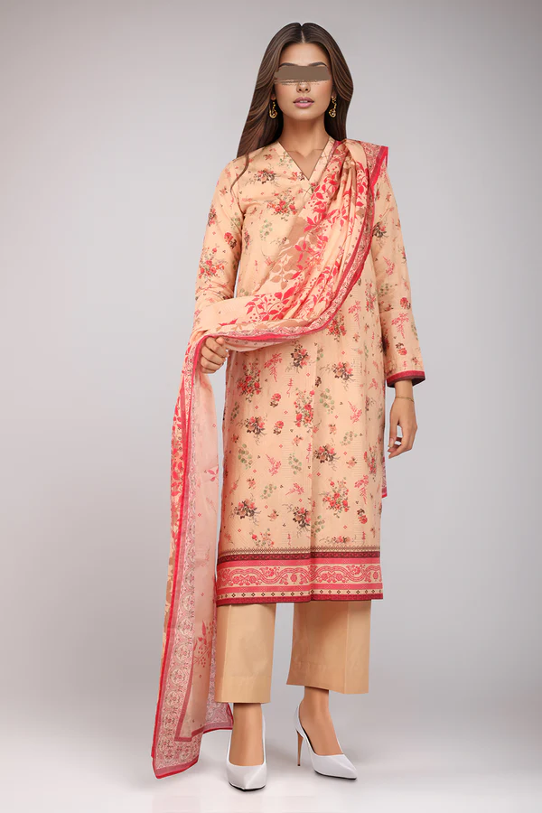 Saya Apricot lawn Suit for Women | 3-Pc Unstitched Suit