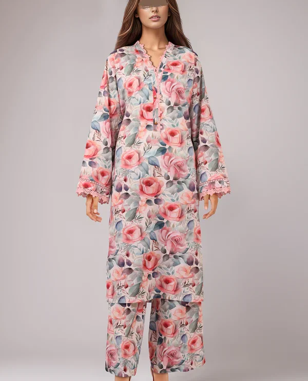 Saya Coral peach | Unstitched Lawn Suit for Women | 2-Pc Suit