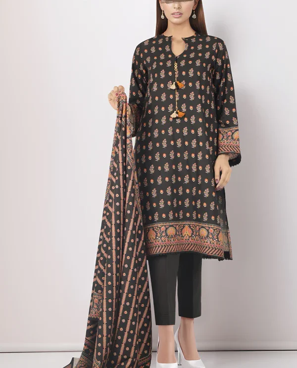 Printed Cotton Khaddar | Unstitched 3 Piece | Black| Saya | Annisafashion