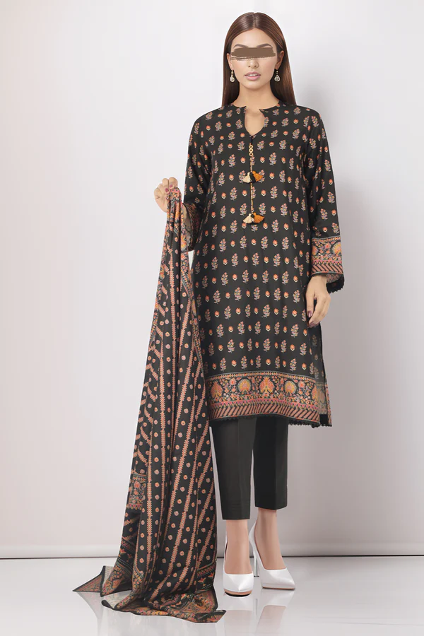 Printed Cotton Khaddar | Unstitched 3 Piece | Black| Saya | Annisafashion