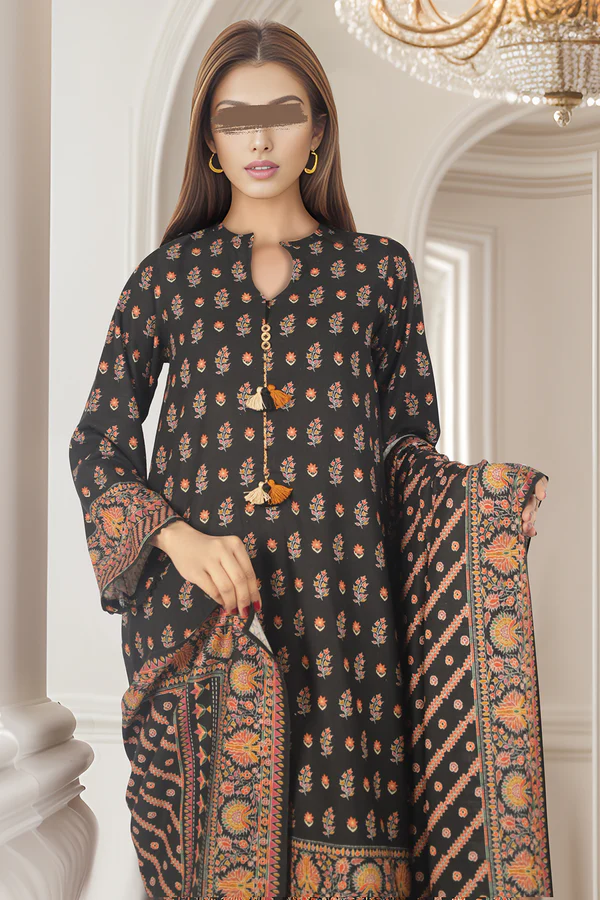 Printed Cotton Khaddar | Unstitched 3 Piece | Black| Saya | Annisafashion - Image 3