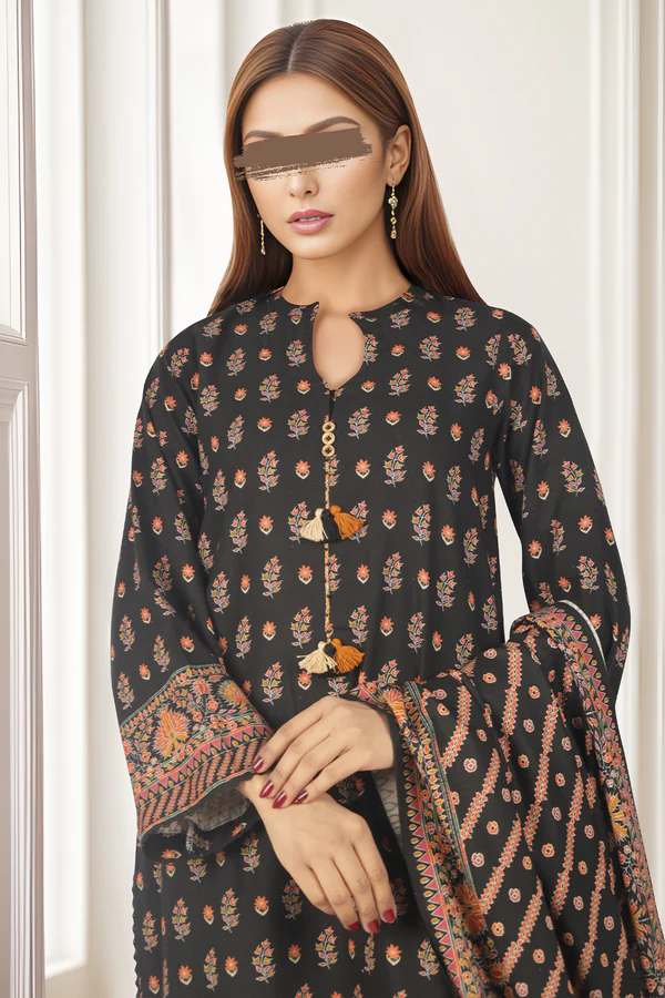 Printed Cotton Khaddar | Unstitched 3 Piece | Black| Saya | Annisafashion - Image 2