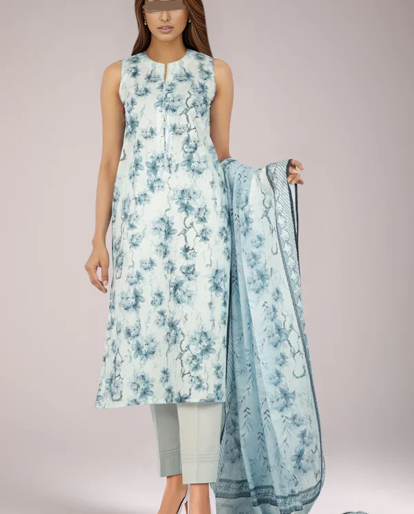 Saya Blue Floral Cambric Suit for Women | 3-Pc Unstitched Suit