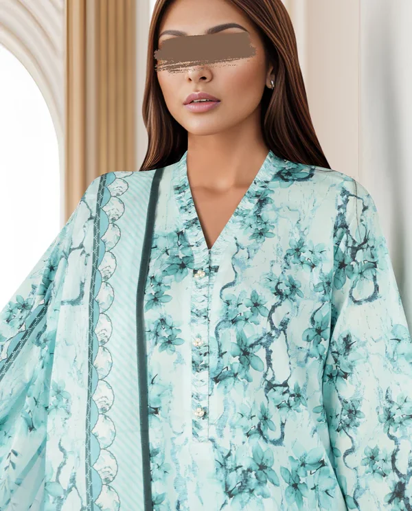 Saya Celadon Green l Cambric Suit for Women | 3-Pc Unstitched Suit