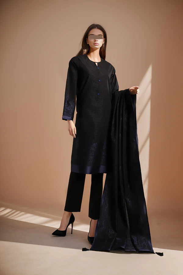 Saya Obsidian Black | Jacquard Cotton Suit for Women | 3-Pc Unstitched Suit