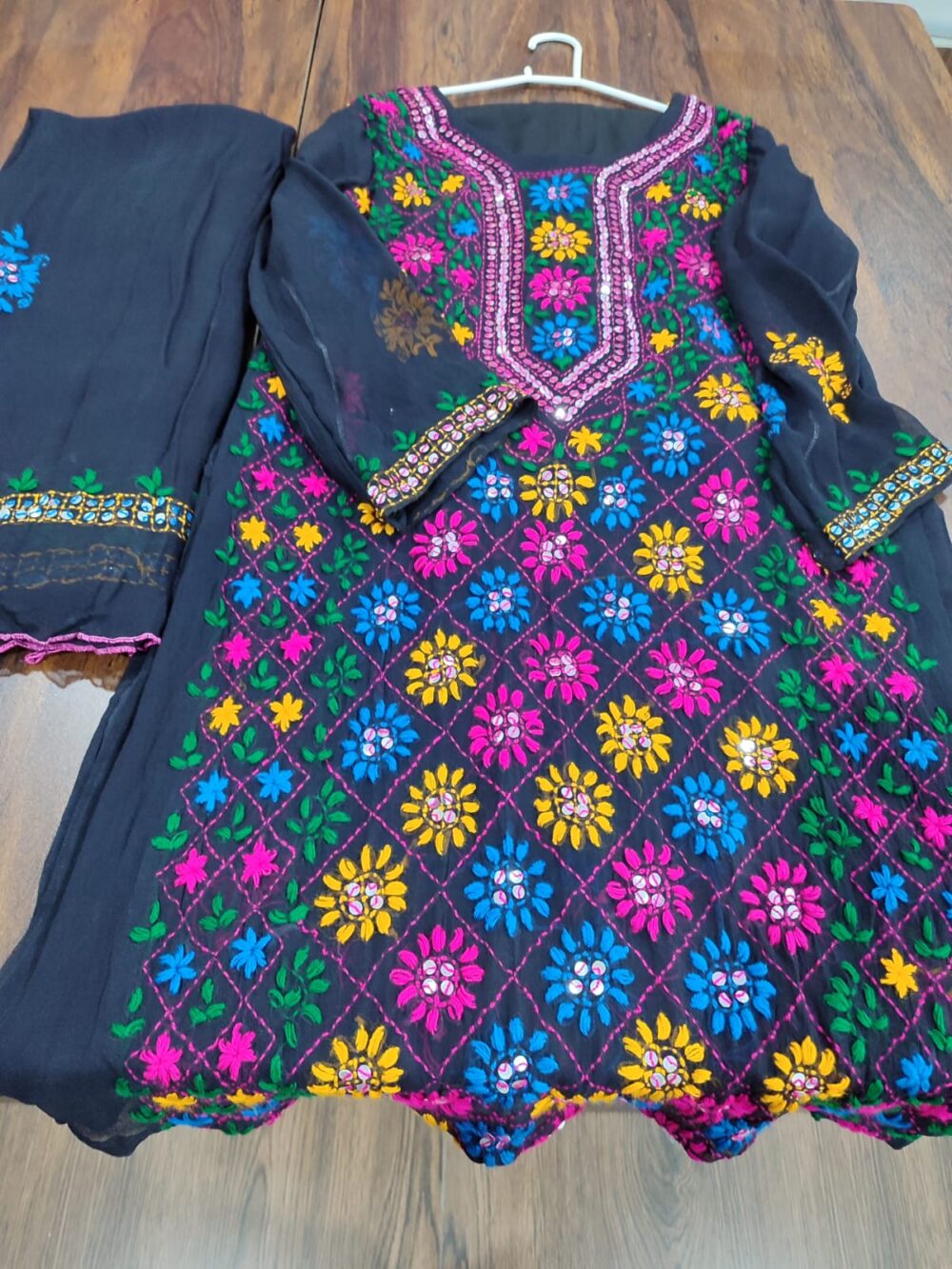 Handmade Multani Work Stitched Suit in Black