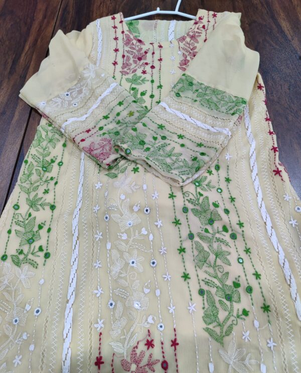 Handmade Multani Work Stitched Suit in White Green