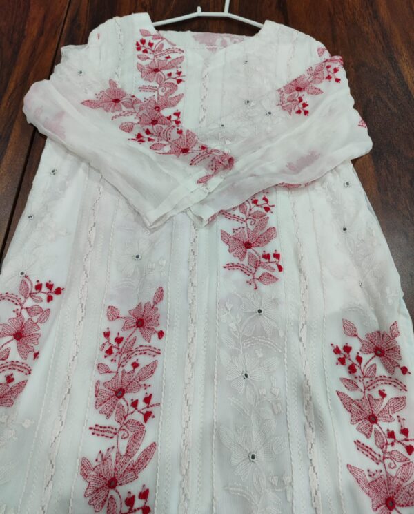 Handmade Multani Work Stitched Suit in White Red