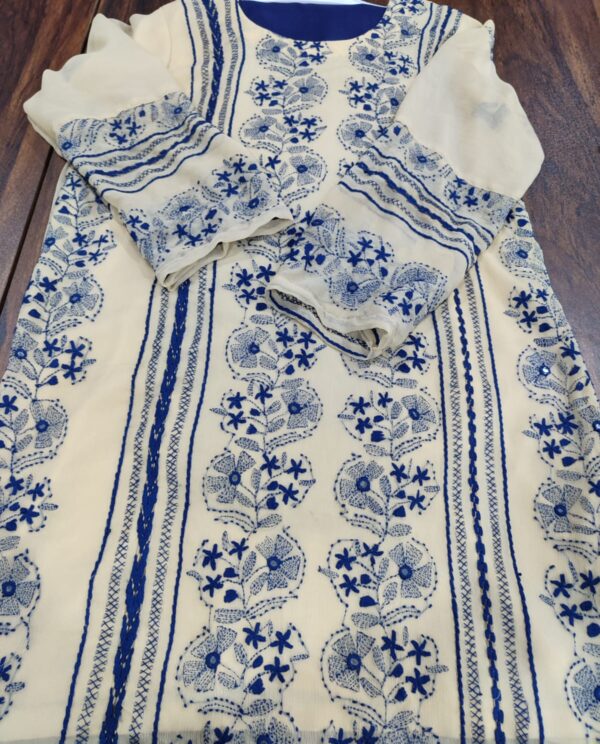 Handmade Multani Work Stitched Suit in Of White