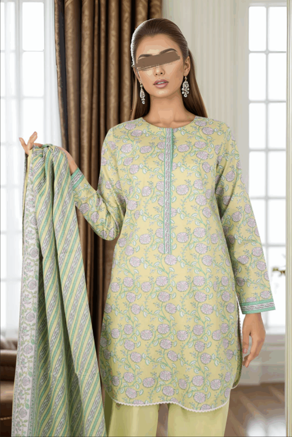 Saya Pistachio Green Lawn Suit for Women | 3-Pc Unstitched Suit - Image 2