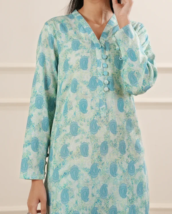 Pret - Sea Green-Printed -Lawn -Stitched 2 Piece (Shirt/Trouser) | Saya  | Annisafashion