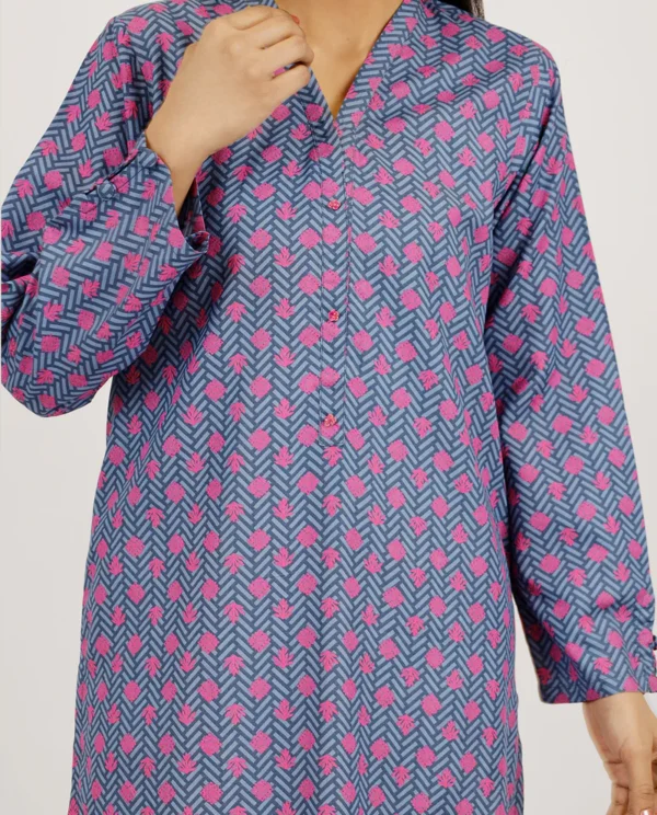 Blue Printed Lawn Stitched 2 Piece (Shirt/Trouser)