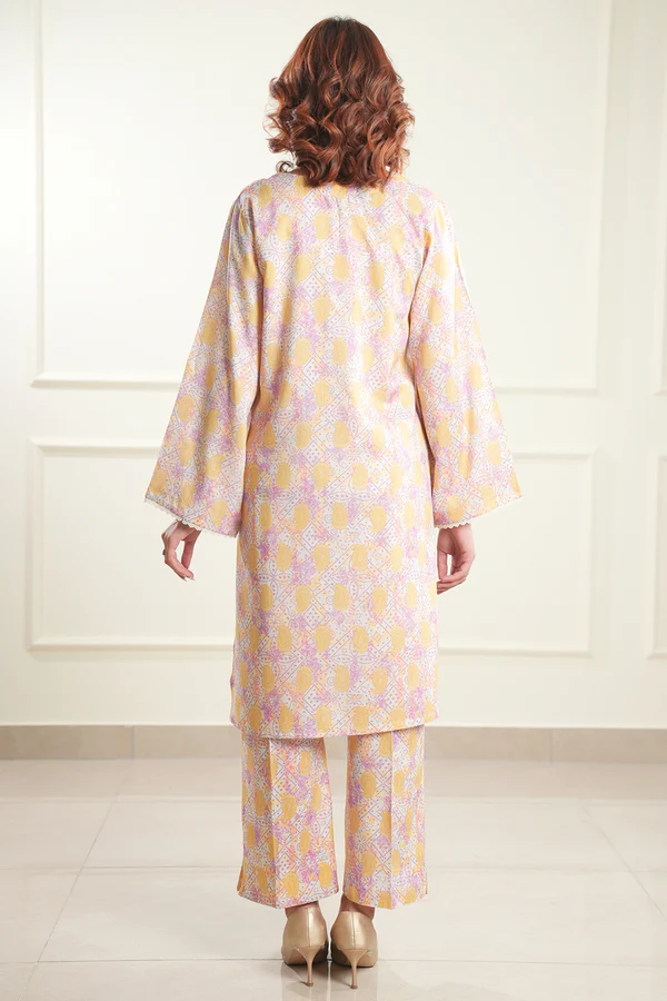 Warm Yellow Stitched Printed Suit | Stylish 2-Piece PRET Suit - Image 7