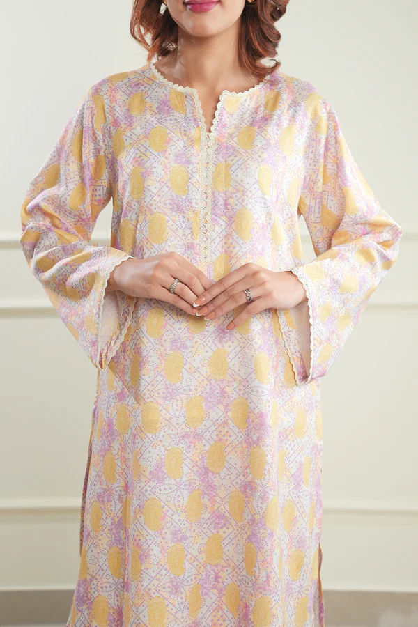 Warm Yellow Stitched Printed Suit | Stylish 2-Piece PRET Suit - Image 5