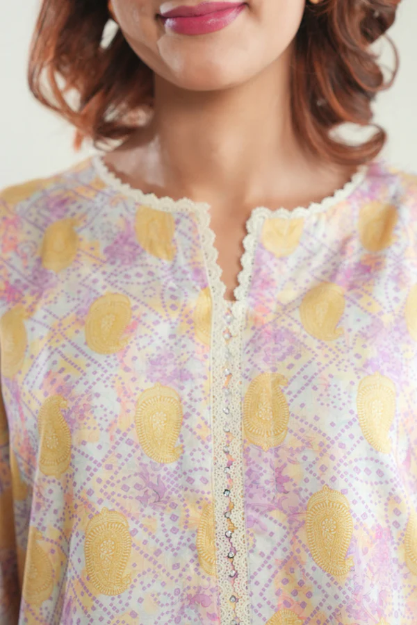 Warm Yellow Stitched Printed Suit | Stylish 2-Piece PRET Suit - Image 3