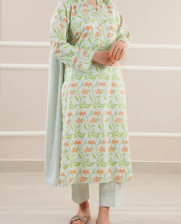 White Lawn Stitched Printed Suit | Stylish 3-Piece PRET Suit