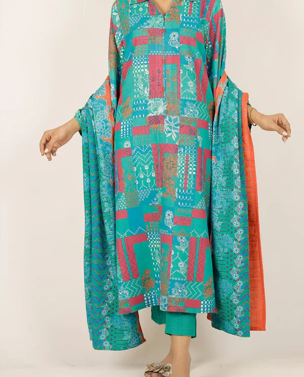 SEA GREEN  Lawn Stitched Printed Suit | Stylish 3-Piece PRET Suit